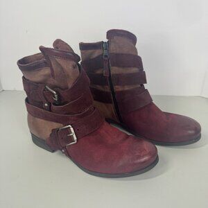 Miz Mooz Savvy Boots Size 39 Dark Red Leather Suede Buckle Ankle